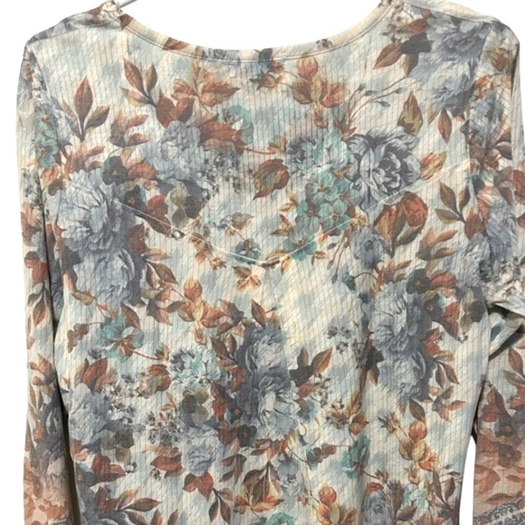 One World Live And Let Live Large Earth Tone Floral Long Sleeve Comfy Top Large - Picture 4 of 9